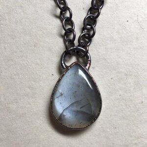 Gray Moonstone Drop Necklace/Antiqued Electroformed Copper by Query Eve